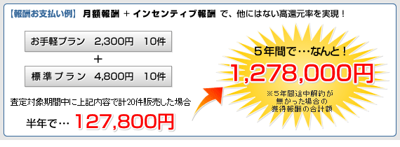 月額報酬+インセンティブ報酬で高還元率を実現